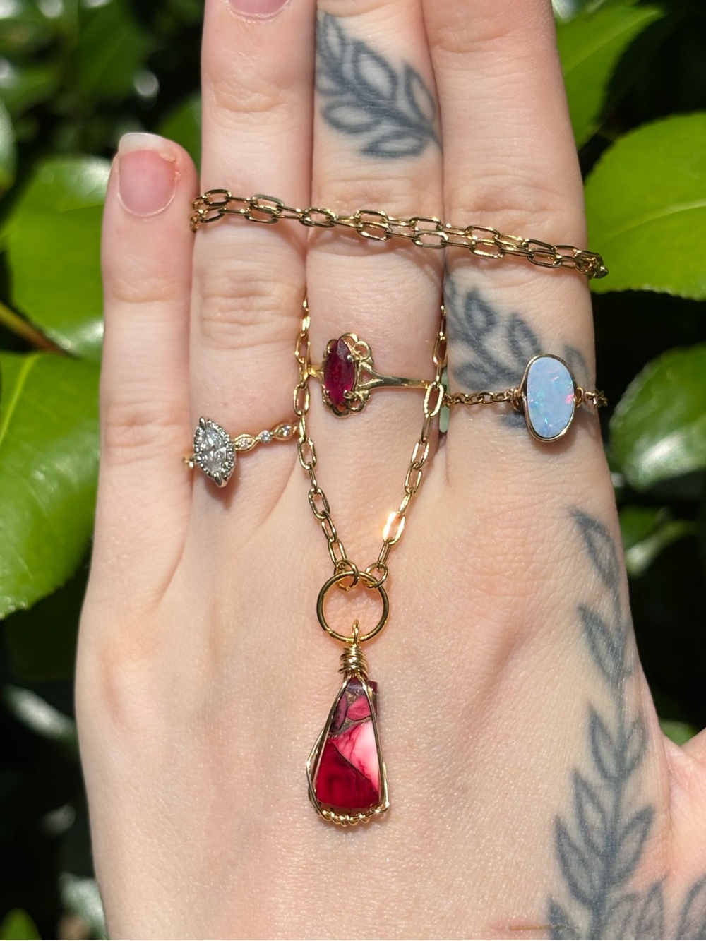 Red dahlia charm necklace